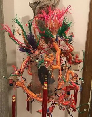 Vintage Unique Chinese Japanese Lantern Hanging Lamp Dragon Bird Butterfly Asian