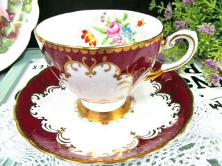 Tuscan Tea Cup And Saucer Red And Gold Gilt Floral Pink Rose Teacup Pattern