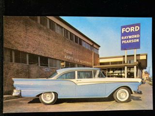 Vintage Ad Style Postcard 1957 Ford Fairlane 2 Door Hardtop Houston Dealership