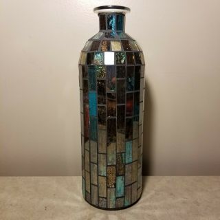 Blue & Gold Glass Mosaic Tile Vase Art Home Decor 10.  5 X 3.  5 " Tall
