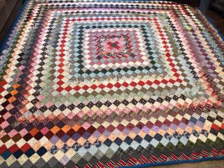 Vintage Patchwork Quilt Large Folk Art Handmade Quilt 102x96 Colorful Wow