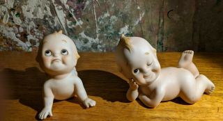 Vintage Pair Set Of 2 Lefton Kewpie Doll Bisque Porcelain Baby Figurines
