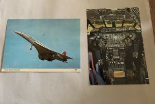 Vintage British Airways Concorde & Ba Concorde Cockpit Postcard W/jfk Cxlation