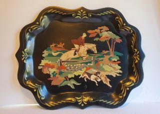 Vintage Equestrian Toile Tray,  Fox Hunt,  Horse & Rider,  Hounds,  Paint - By - Numbers