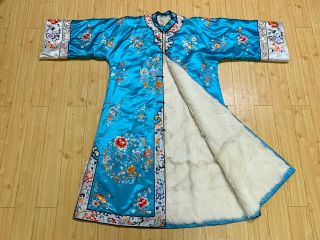 Vintage Chinese Hand Embroidered Mandarin Fur Kimono Robe Dress Coat China