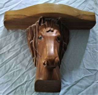 Horse Head Carved Wood Wall Shelf Custom Made Measures About 16 " X 12 "