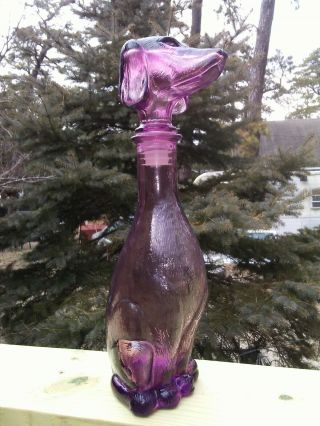 Vintage Amethyst Glass Dachshund Dog Decanter/bottle 14 " Made In Italy