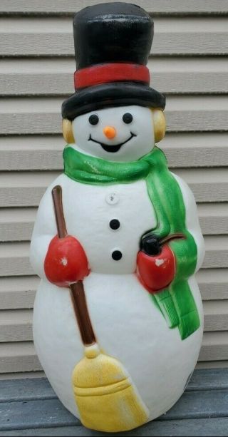 Vintage Snowman Blow Mold Light Carrot Nose Pipe Broom 40 " Porch Lawn Empire