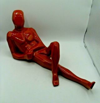 Vintage Jaru 1971 Orange Brutalist Ceramic Reclining Man Sculpture Figure Nudist