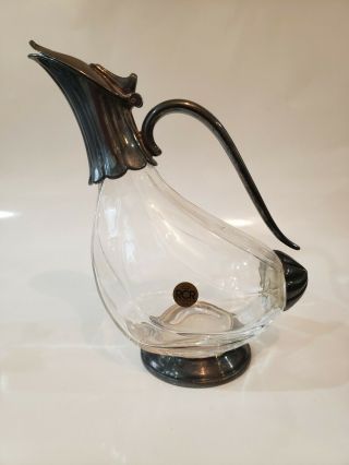 Vintage Royal Crystal Rock Silver Plated Duck Decanter Pitcher,  Italy