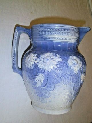 Antique Early Blue And White Embossed Heavy Ceramic Pitcher Hull? Burslem Winter