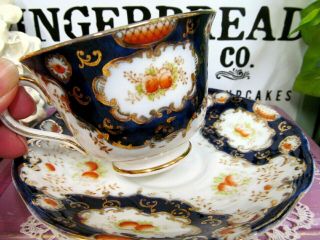 Royal Albert Tea Cup And Saucer Cobalt Blue Imari Pattern Teacup Roses 1920s