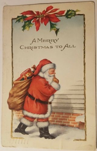 Vintage 1916 Postcard Santa W/pack,  Finger To His Nose - Whitney Made,  Worcester