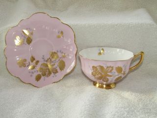 Vtg Shelley Bone China Pink & Gold Scalloped Teacup & Saucer England Exc