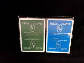 Rare Vtg Silver Slipper Blue & Green Casino Playing Cards Set.  Uncancelled
