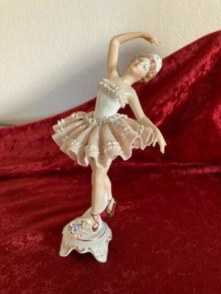 6.  5 " Dresden,  Lace,  Collectible,  Volkstedt,  German,  Dancer,  Flower,  Victorian,  Lady,  Crown