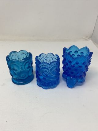 3 Vintage Cobalt Blue Hobnail 2 1/4 " Tall Glass Tea Light/votive Candle Holders