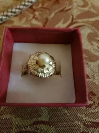 Vintage Solid 14k Yellow Gold Pearl Emerald Ring - Size 7