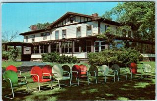 Oregon,  Illinois Il Roadside Maxson Manor Vintage Metal Lawn Chairs Postcard