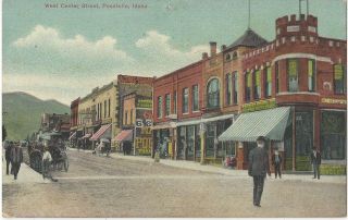 1909 Pocatello,  Idaho - Main Street & Signs - Vintage Historic Postcard