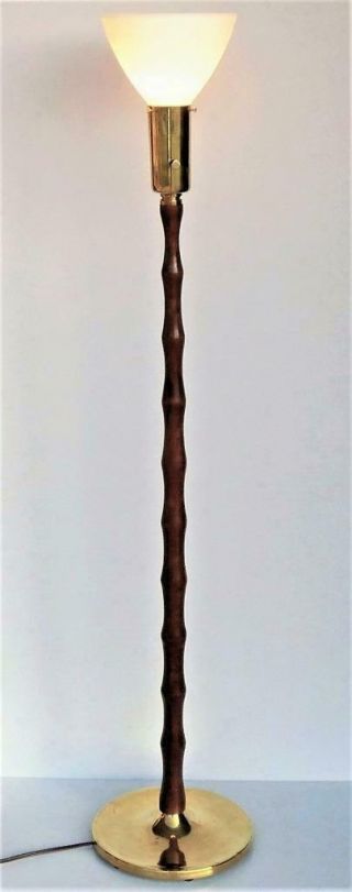 Vintage Mid Century Floor Lamp Teak Rosewood And Brass W Corning Glass Diffuser
