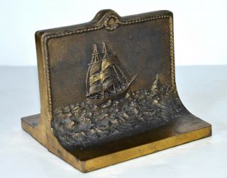 Bradley & Hubbard B&h Antique Cast Iron Bronzed Clipper Ship Bookends Nautical