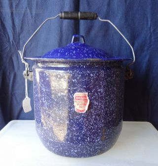 Vintage Antique Combinet Enamelware Diaper Pail Chamber Pot Cobalt Blue