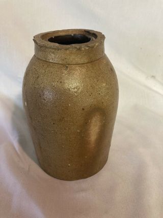 Antique Brown Glazed Pottery Stoneware Canning Crock No Lid 8.  5” Tall
