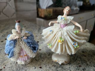 2 Dresden Germany Volkstedt Porcelain Lace Figurines