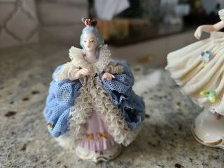2 Dresden Germany Volkstedt Porcelain Lace Figurines 2