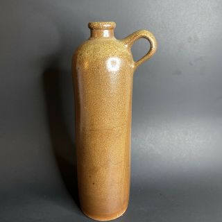 Antique Stoneware Brown Tall Bottle Jar 19th Century Salt Glaze Beer Seltzer