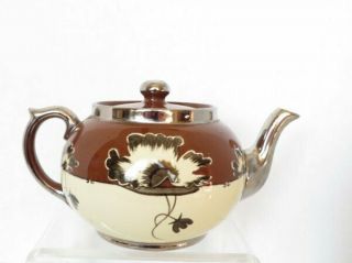 Vintage Gibsons Staffordshire Cream,  Brown & Silver Teapot With Floral Design