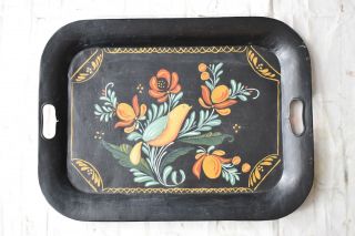 Gorgeous Vintage Shabby Chic Hand Painted Partridge Tole Floral Tray 17 " X 13 "