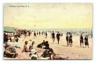Vintage Postcard Hand Colored Bathing Beach Cape May Jersey 1918 J2