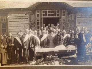 1920 - S Open Coffin People Flowers Post Mortem Photo Cardboard Europe