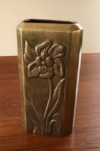 Antique Vintage Heavy Cast Brass Vase Daffodil 8 " Art Deco