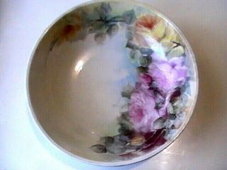 Antique Victorian Porcelain Handpainted Floral Roses Serving Bowl Germany 9 "