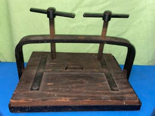 Antique Aamel Book Press Cast Iron And Wood Block Made In Los Angeles Vtg