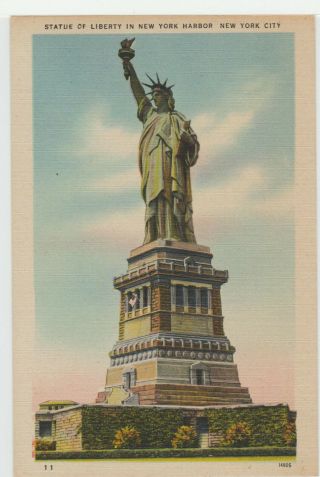 York City,  Ny Statue Of Liberty Postcard Harbor Nyc Vintage Linen Old Card
