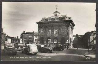 Postcard Abingdon Nr Oxford Motor Cars Market Place Town Hall Vintage Rp Salmon