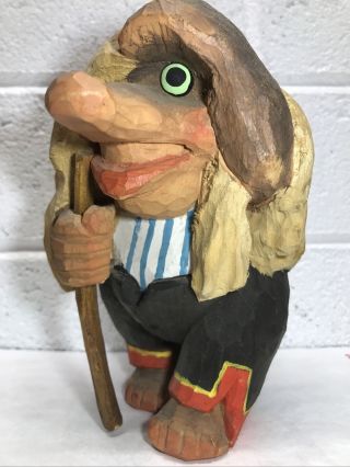 Vintage Large Hand - Carved Wooden Scandinavian Troll,  Norway
