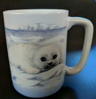 Otagiri Nature Coffee Mug White Baby Harp Seals Porcelain Vintage Cond