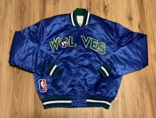 Vintage 90s Starter Minnesota Timberwolves Satin Jacket Mens Xl Blue