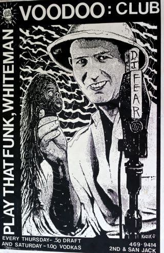 Funky Whiteman Voodoo Club - Poster Early Kozik 1989 Punk - Austin Scarce