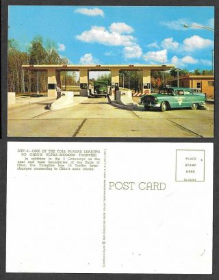 Old Ohio Turnpike Postcard - Toll Booth And Patrol Car - Police