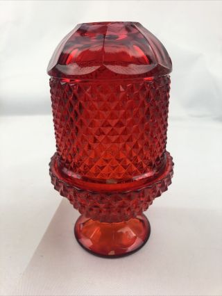 Ruby Red Viking Art Glass Diamond Point Fairy Lamp Light Candle Holder