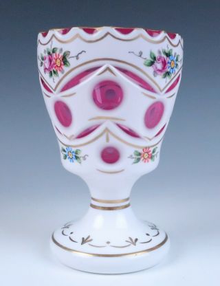 Antique White Cut To Cranberry Enamel & Gold Glass Vase Overlay Cased Vintage 2
