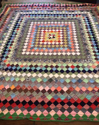 Vintage Patchwork Quilt Large Folk Art Handmade Quilt 117x110 Colorful Wow