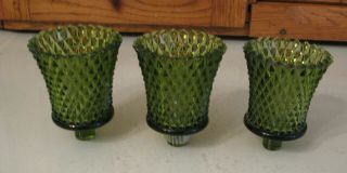 Three Vintage Homco Home Interiors Green Glass Votive Candle Holder Diamond