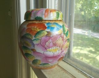 Antique Chinese Porcelain Ginger Jar With Matching Hand Painted Lid